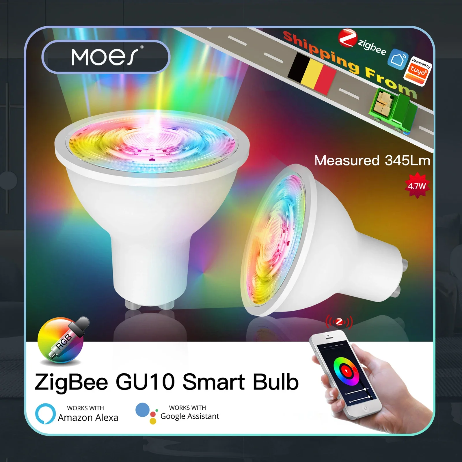 Tuya ZigBee GU10 Smart LED Bulbs RGB C+W White 4.7W Dimmable Lamps Smart Life APP Control Light Bulbs Work with Alexa/Google