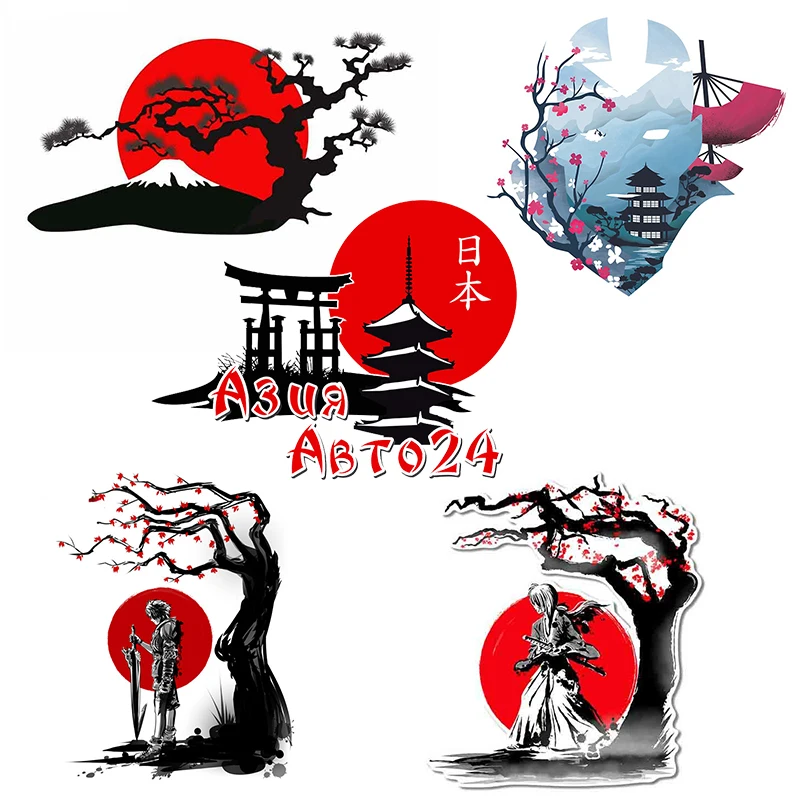 

V1740# Car Sticker Japanese Landscape Silhouette Cartoon Decal For Minibus, Trunk, Bumper Waterproof Sticker