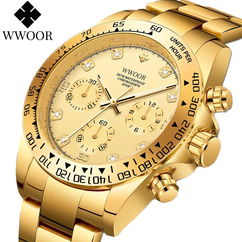 WWOOR New Man's Watches Luxury Business Watch For Men Stainless Steel Band Fashion Waterproof Luminous Chronograph Wrist Watch