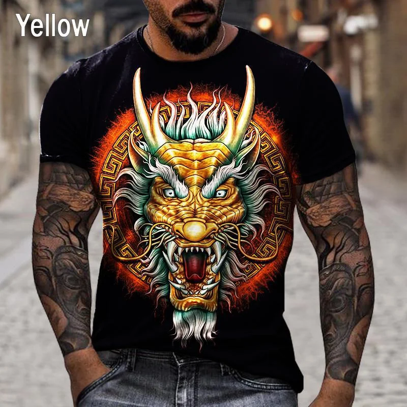 

Fashion Chinese Loong Print T Shirt For Men Hip Hop Trend Funny 3D Tees Casual O-neck Comfortable Short Sleeve Summer Loose Tops