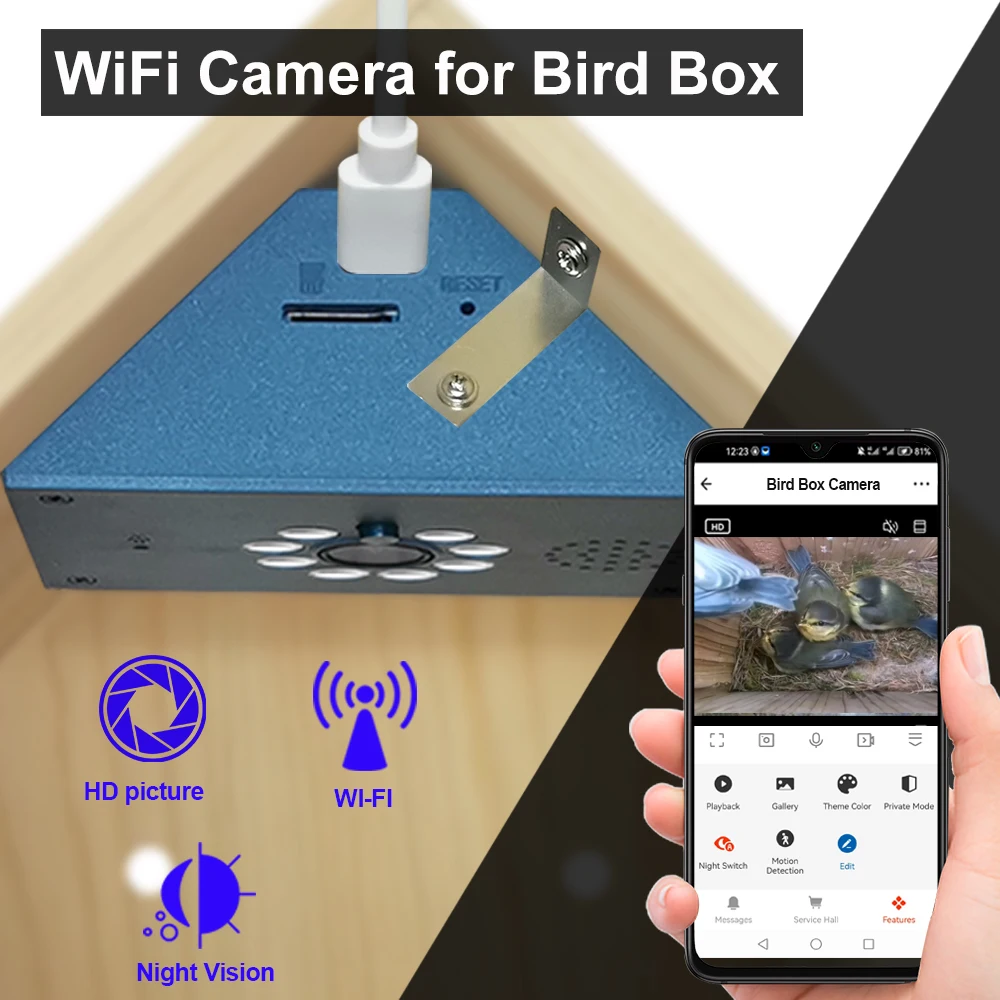 

Умная Wi-Fi HD-камера Tuya Smart Life для птичьего домика, беспроводная, с удаленным просмотром через приложение, ночным видением, питанием от сети, простая установка, подарок для самостоятельной сборки