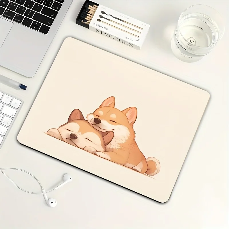 1pc - Cute Pet Dog-Themed Mouse Pad - Large Size Non-Slip Rubber Gaming Mat, Durable Desk Pad with Thick Stitched Edges