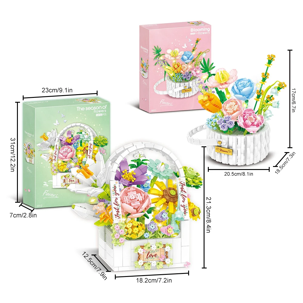 WLtoys 2067 6010 6011 سلة للزهور الطوب تتفتح الزهور اللبنات لتقوم بها بنفسك الطوب مجموعة للأطفال الفتيات هدية