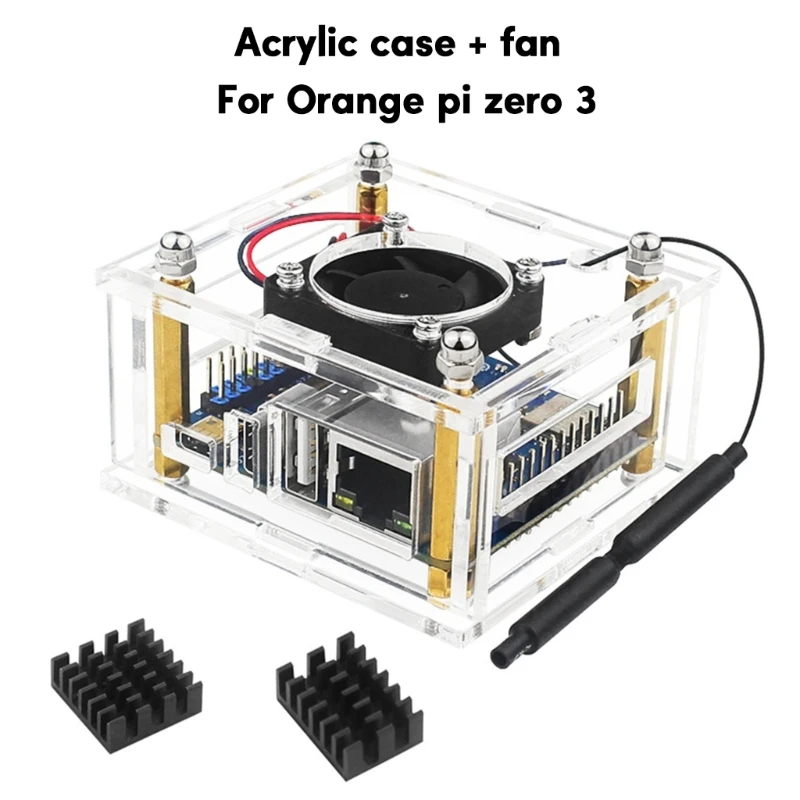 

Acrylic Case for Orange pi zero 3 with Quiet Cooling Fan Heat Sinks Power Adapter Kit Transparent Clear Cover Box