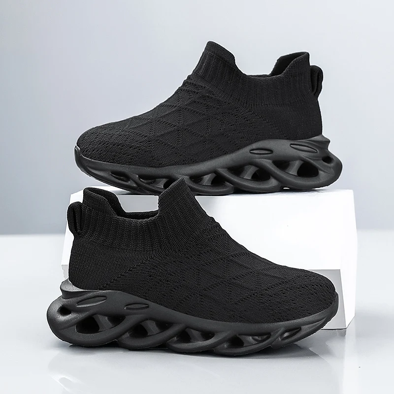 Children Sneaker Boys Sock Shoes Fashion Knit Spring Breathable Lightweight Running Sports Shoes Boy Slip on Casual Sneaker