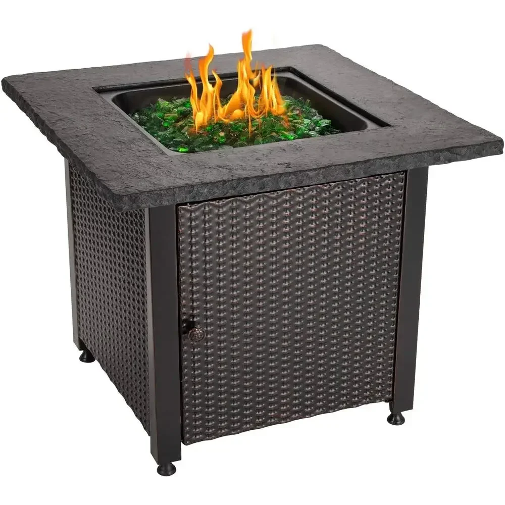 30 Outdoor Propane Gas Fire Pit with Green Fire Glass