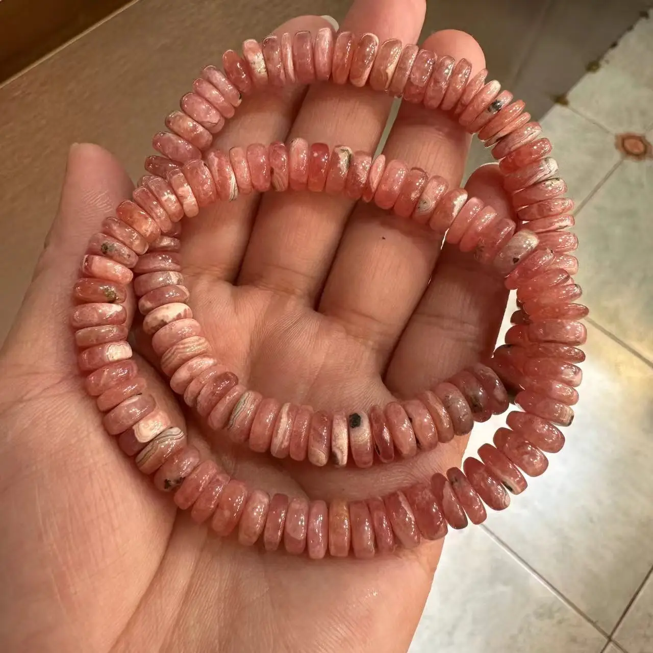 Natural Genuine Argentina Rhodochrosite Loose Gemstone Faceted Rondelle Beads bracelet For DIY For Woman  Wholesale image 5