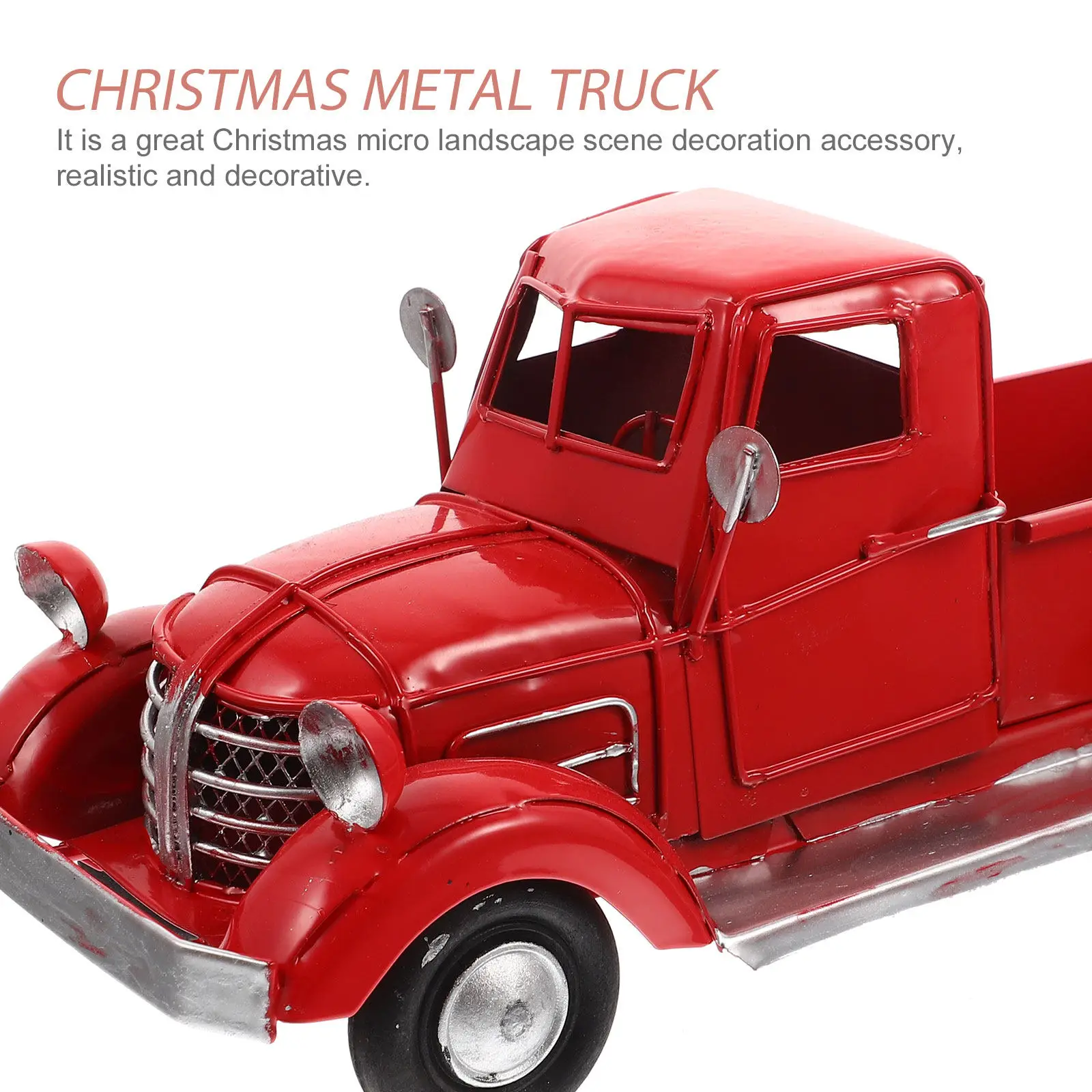 Christmas Red Truck Ornament Iron Craft Xmas Desktop Decor Table Festival Adornment Square Hotel Living Room