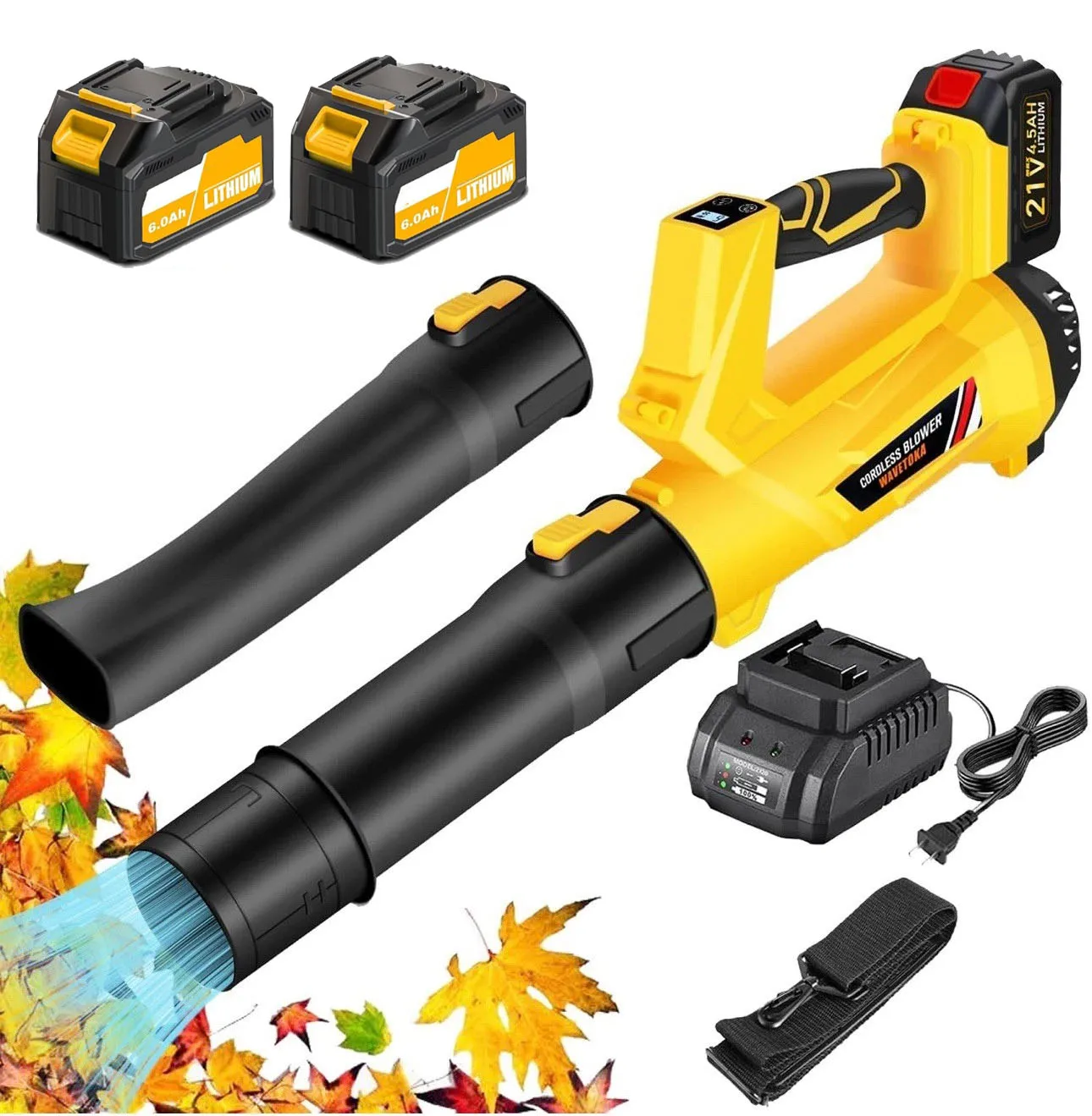 Cordless Leaf Blower 540CFM/170MPH & 6 Speed Levels Electric w/2 Batteries 6.0Ah Leaf Blower Cordless 540 CFM Handheld Electric Leaf Blower with 2 Batteries 21V