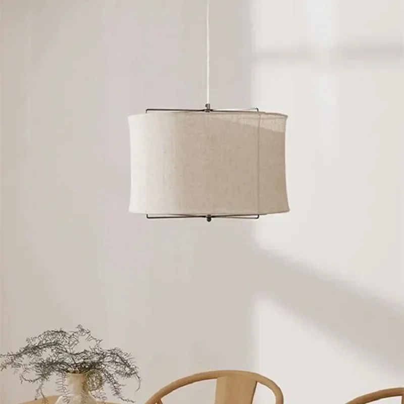 Retro Handmade Pendant Lamp Linen Fabric Pendant light for Bedroom Restaurant Hotel Living room Wabi Sabi Style Chandelier image 4