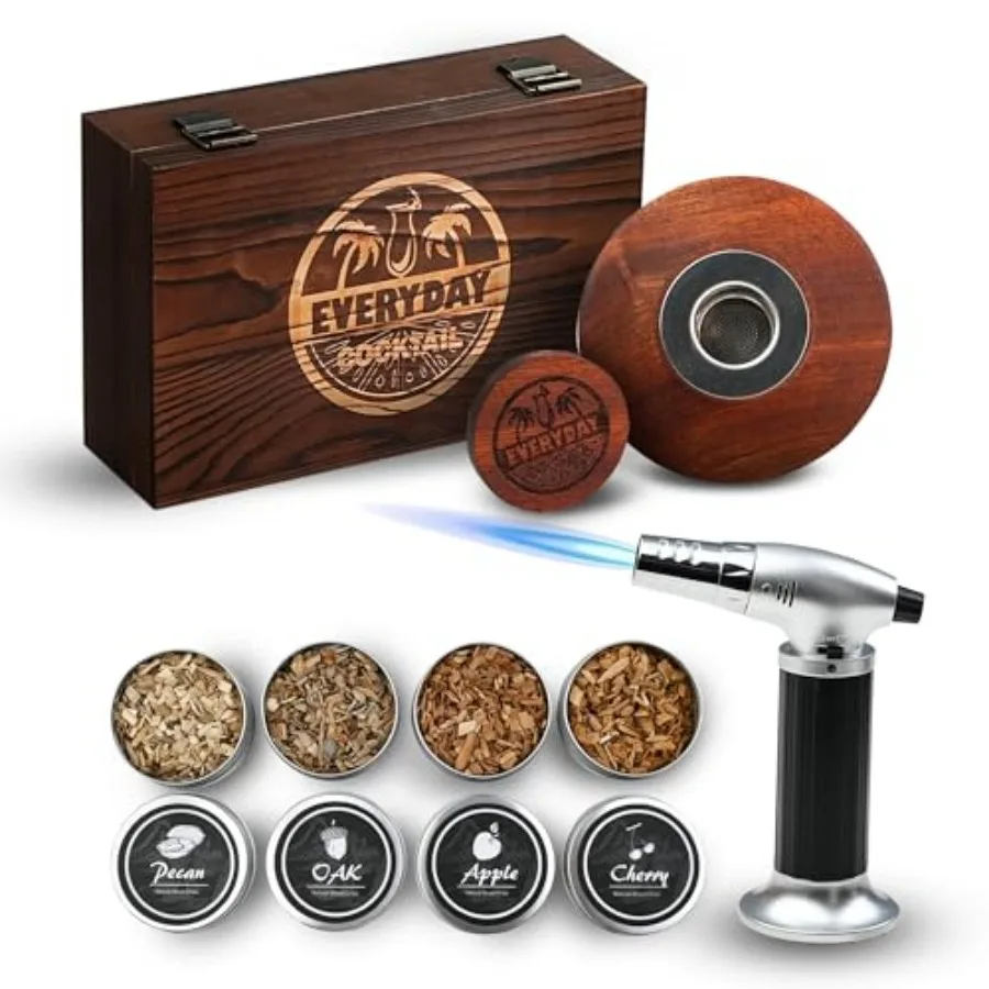 

® Whiskey Smoker Kit with Torch Old Fashioned Smoker Kit with 4 Flavors Wood Chips Deluxe Whisky Smoker Kit Gifts for Him Men D