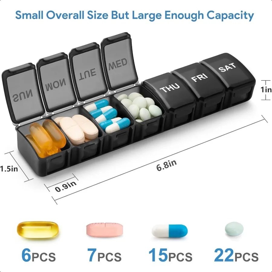 Pastillero pequeño 2 veces al día Paquete de 2 Pastillero de 7 días 1 vez al día Viaje Friendly Día Noche Organizador de vitaminas Semanal AM PM