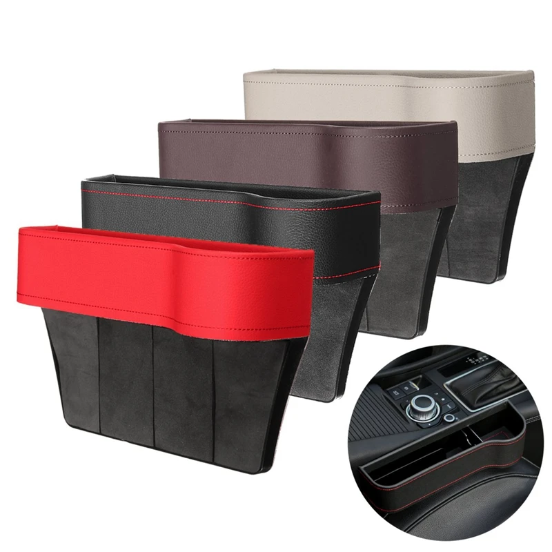 Car Seat Gap Filler Organizer Leather Car Cup Holder Auto Console Side Storage Box with Cup Holders Trunk Seat Seam Pockets