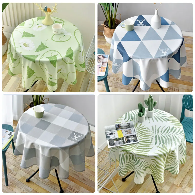 180cm Nordic Style Round Tablecloth Waterproof Restaurant Hotel Household Round Table Cloth Printing Plaid Geometric Animal