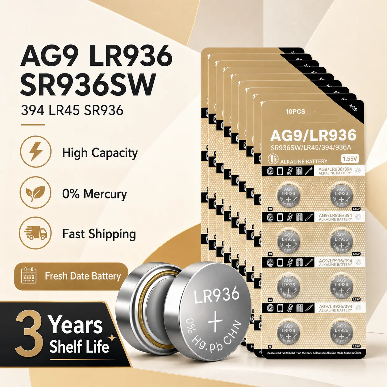 Button Cell Battery AG9 LR936 1.5V 394 SR936SW L936F Replacement for Watch Calculator Thermometer Toy Device