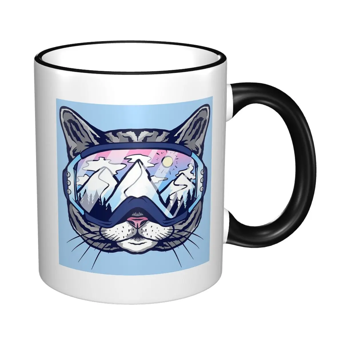 Cat Ski Goggles Skiing Mug Funny Ceramic Coffee Cups Tea Mugs Milk Cup Drinkware Gifts for Woman Man