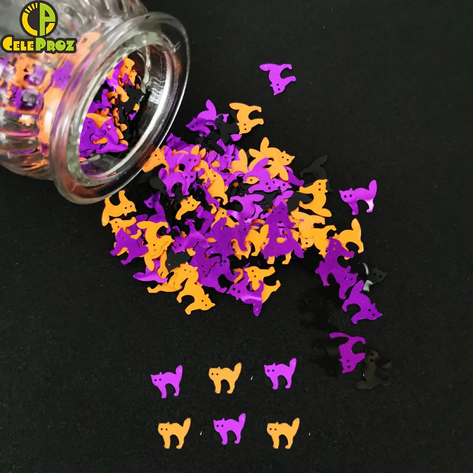 15g Halloween Confetti Purple Orange Sequins Spiderwebs Ghost Cat Spider Bat Scatters Trick Or Cheat Props Home Door Decoration