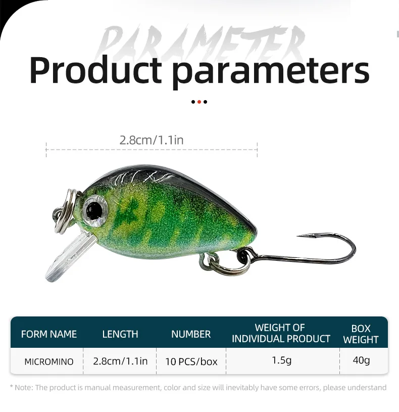 10Pcs/box Mini Crankbait Fishing Lures Kits Swimbait Hard Baits Minnow Wobble Crank Lures for Bass Trout Fishing