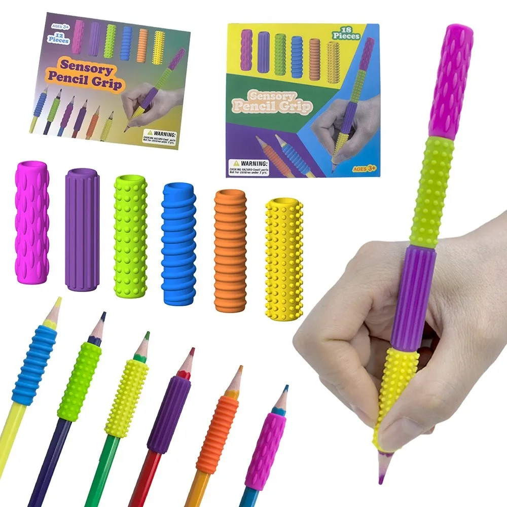 

Набор из 12 эргономичных насадок для ручек с текстурированной поверхностью, многоразовые, снижающие напряжение, мягкие силиконовые держатели для карандашей