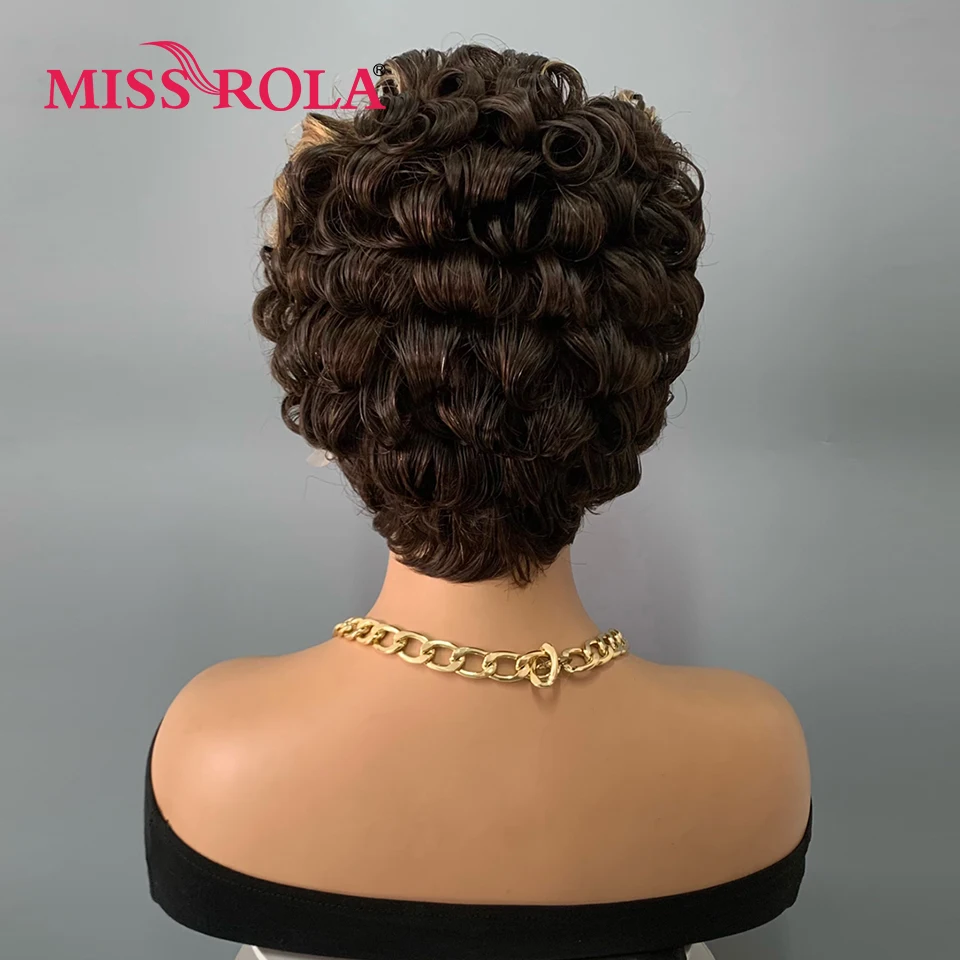 Miss Rola Wig rambut manusia renda depan potongan Pixie keriting goyang Wig rambut manusia Remy dengan renda HD sorot 99J Brasil