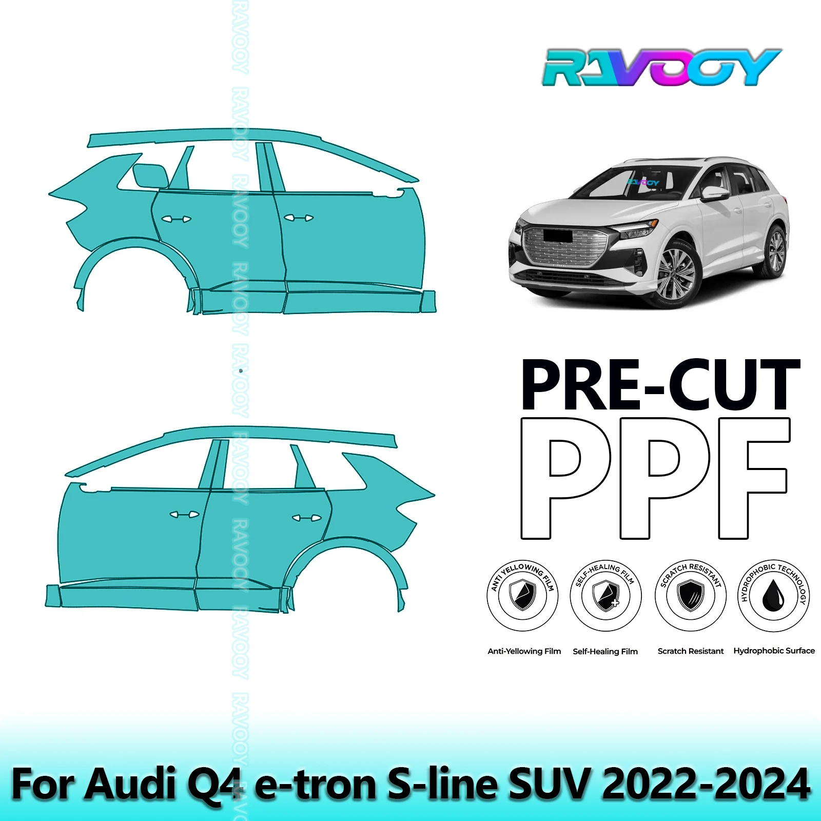 

For Audi Q4 e-tron S-line SUV 2022-2024 8.5mil Clear Matte Pre-Cut PPF Door & A/B Pillar Kit TPU Paint Protection Film Set