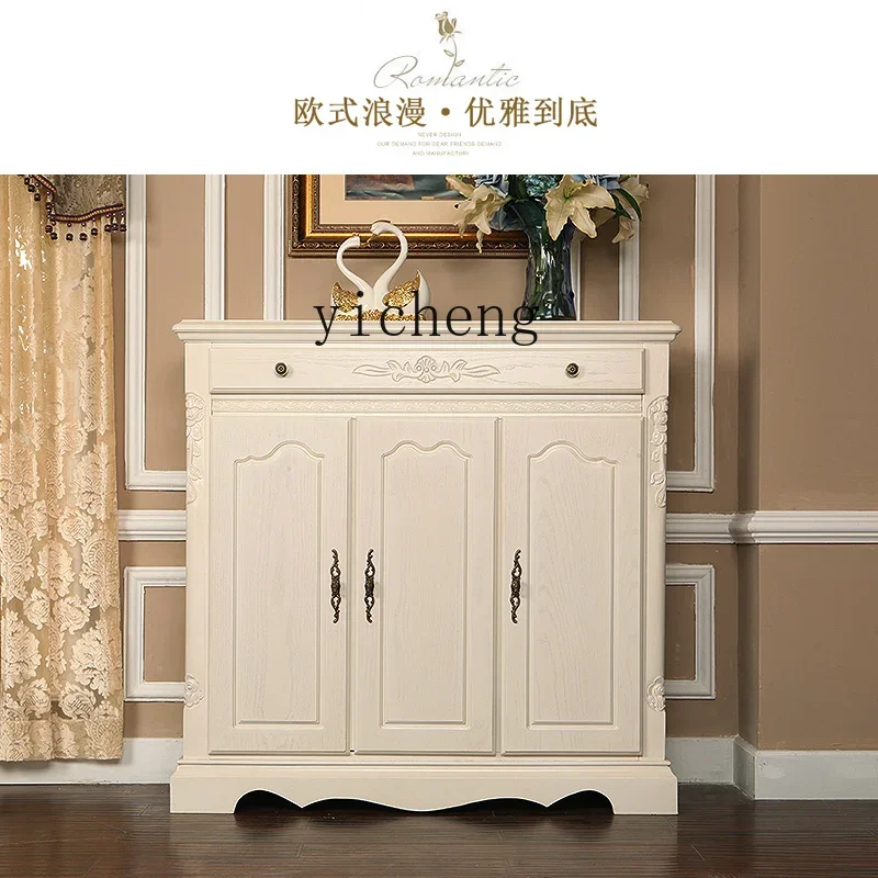 

American white solid wood shoe cabinet two doors light luxury simple European three door locker European luxury
