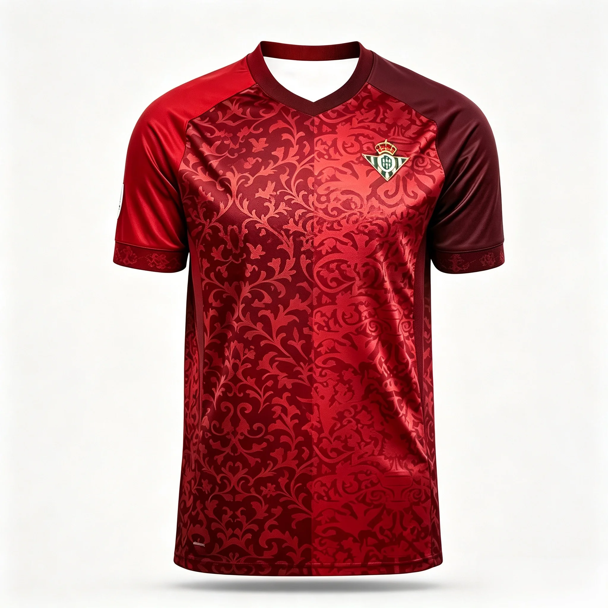 Men's Real Betis Soccer Jersey Red Floral Damask Pattern Raglan Sleeve Short Sleeve Football Fan Jersey Family Matching Clothing
