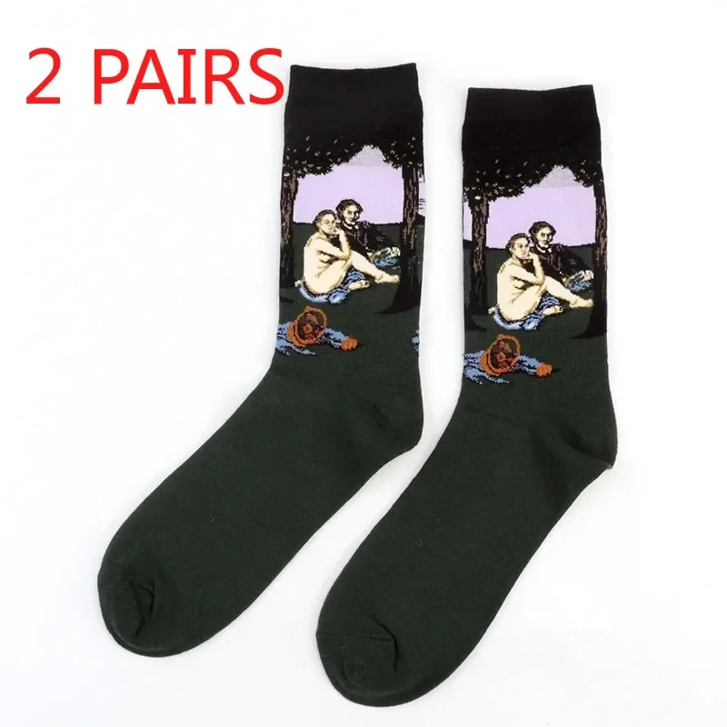 Hot Starry Night Autumn Winter Retro Women Personality Art Van Gogh Mural World Famous Painting Male Socks Oil Funny Happy Socks image 3