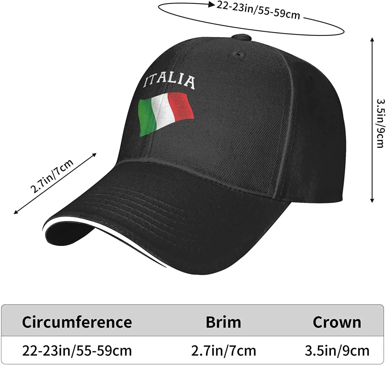 Italy Italian Flag Sandwich Hat Adjustable Baseball Cap Casquette Fit Men and Women Dad Caps Mens Cap Four Seasons Casual