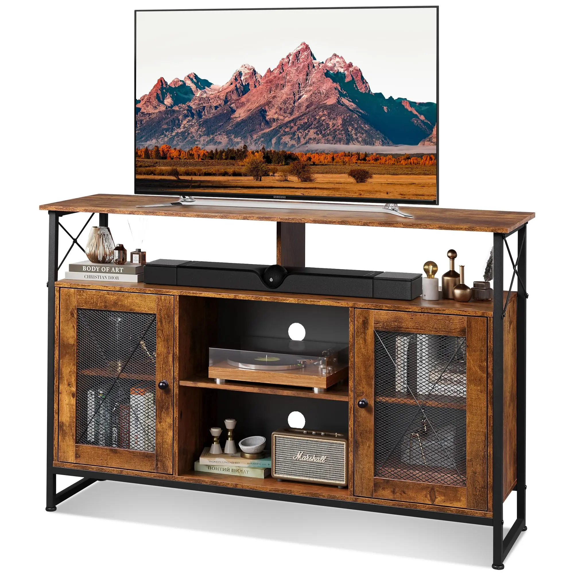 TV Stand Industrial Rustic Entertainment Center Wood TV Console Media