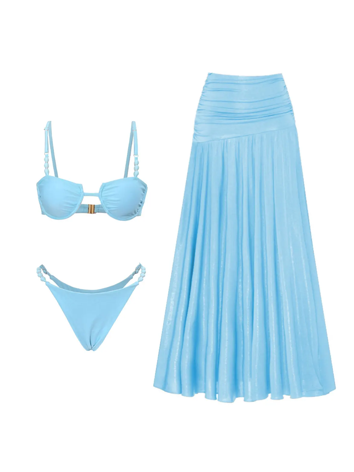 

2026 Новое бикини с цепочкой из бисера и длинная юбка, женский купальник из 3 предметов, модный сексуальный женский купальный костюм с низкой талией, женская пляжная одежда