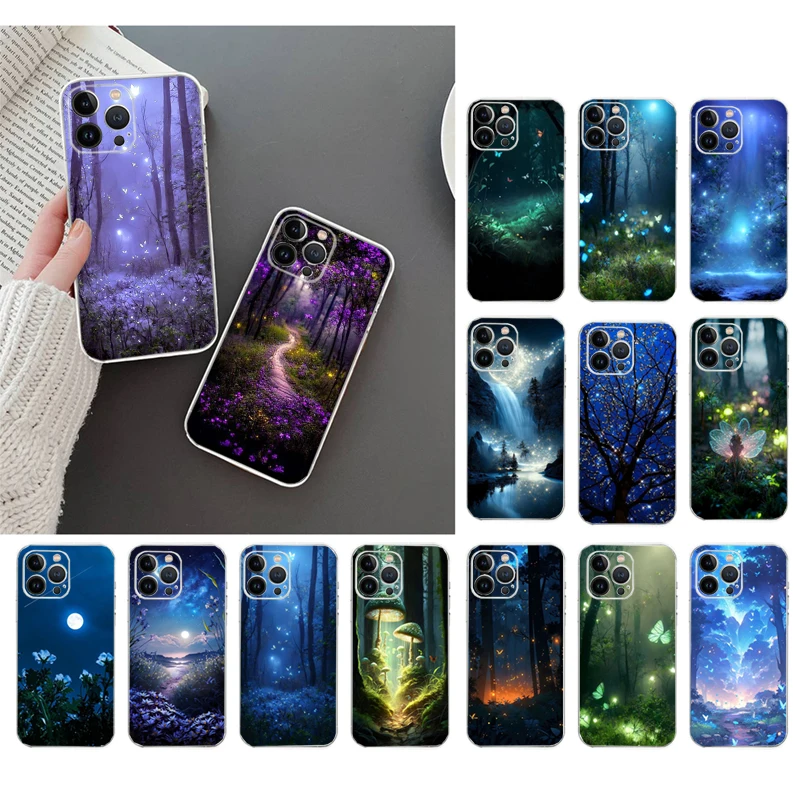 

Phone Case For iphone 17 Pro Max Air 16 15 14 13 Pro Max 15 16 Pro 15Plus Forest Night Butterfly tree