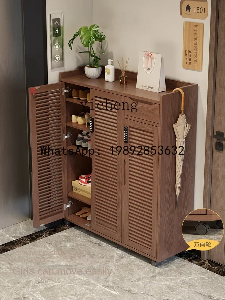 H1 1 Solid Wood Shoe Cabinet with Lock Home Doorway Movable Outer Corridor Outdoor Locker