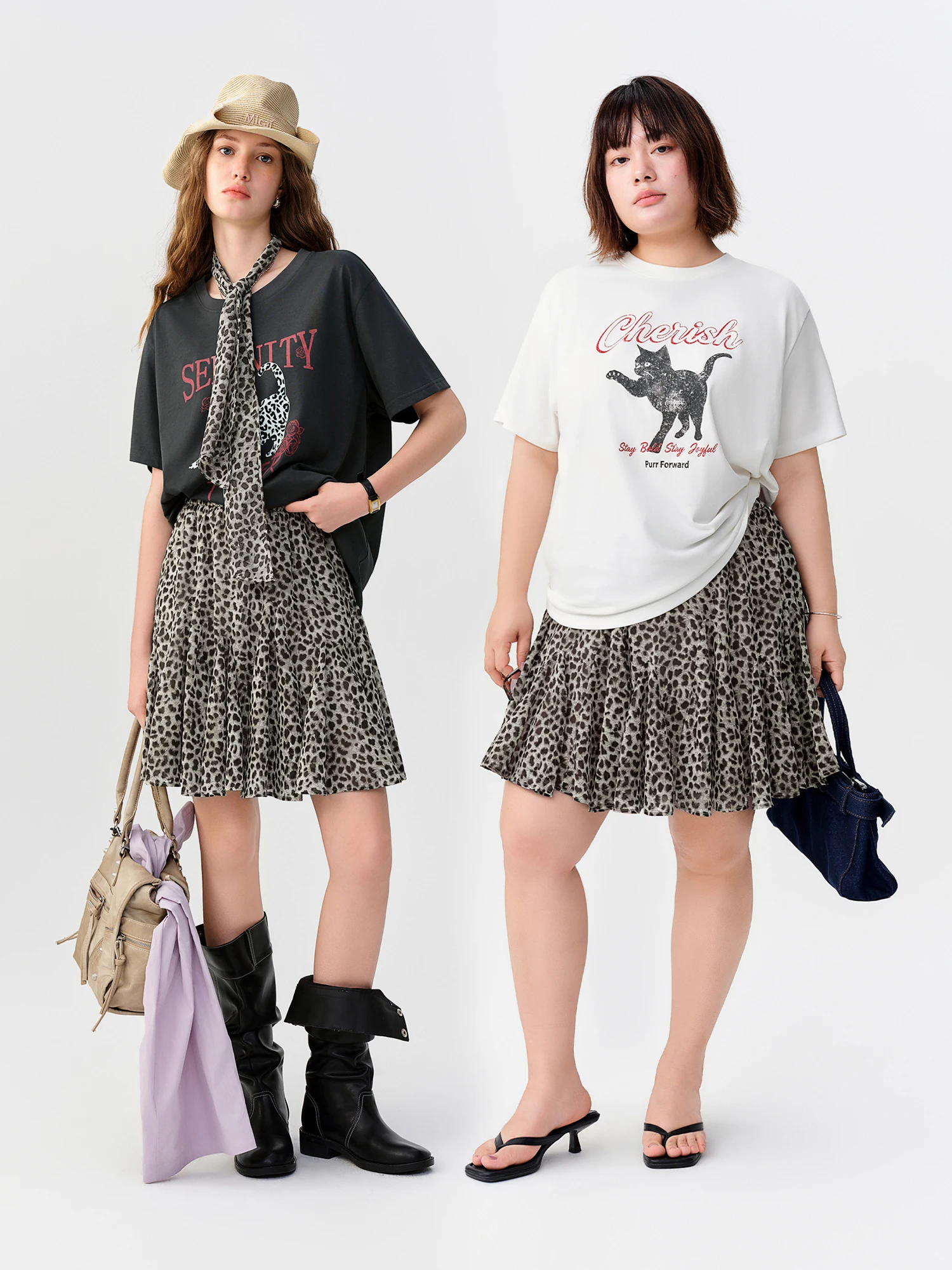 DUSHU Multiple Sizes 2026 Autumn New Women High-Waist Loose Leopard Print Irregular Panel Skirt, Knee-Length Stylish Short Skirt