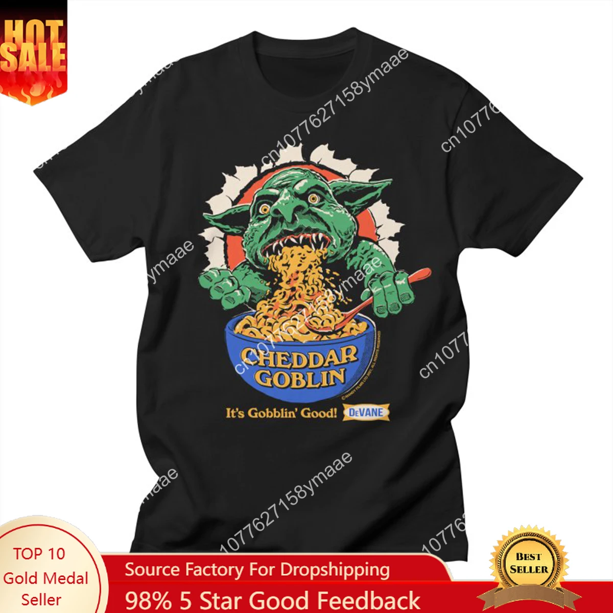 

New Fashion Goblin Eating Noodles Funny Cotton Short Sleeve T Shirt High Quality Streetwear