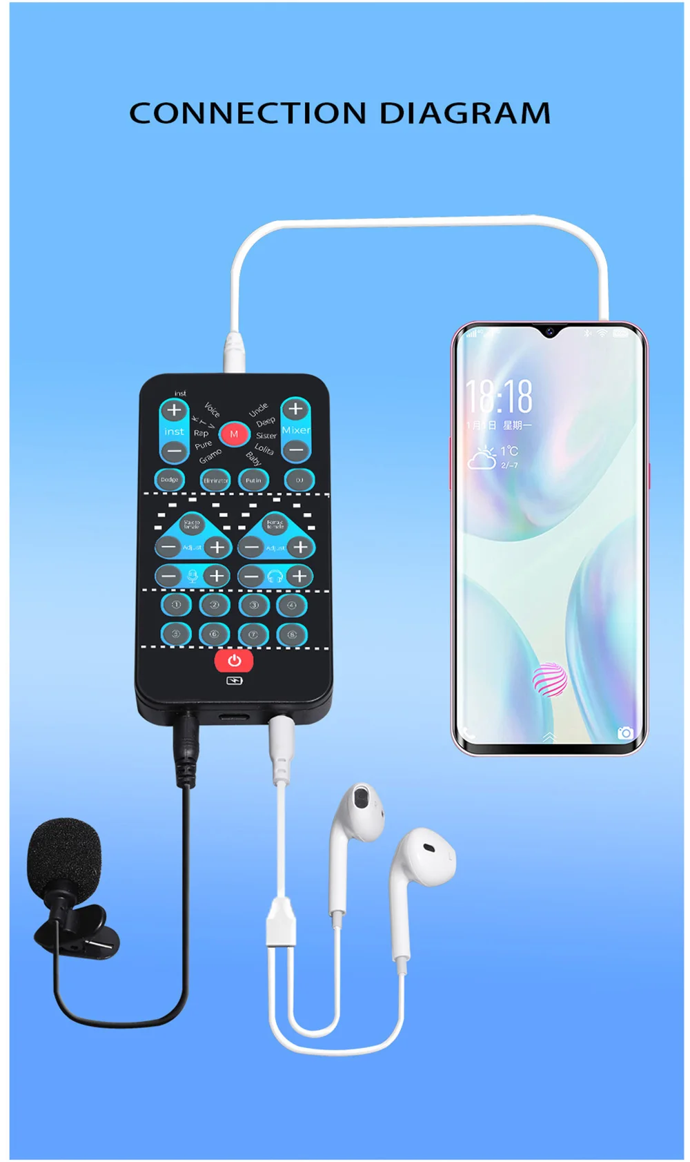 M10 Voice Changer Device Karaoke Function Male Female Voice Switch