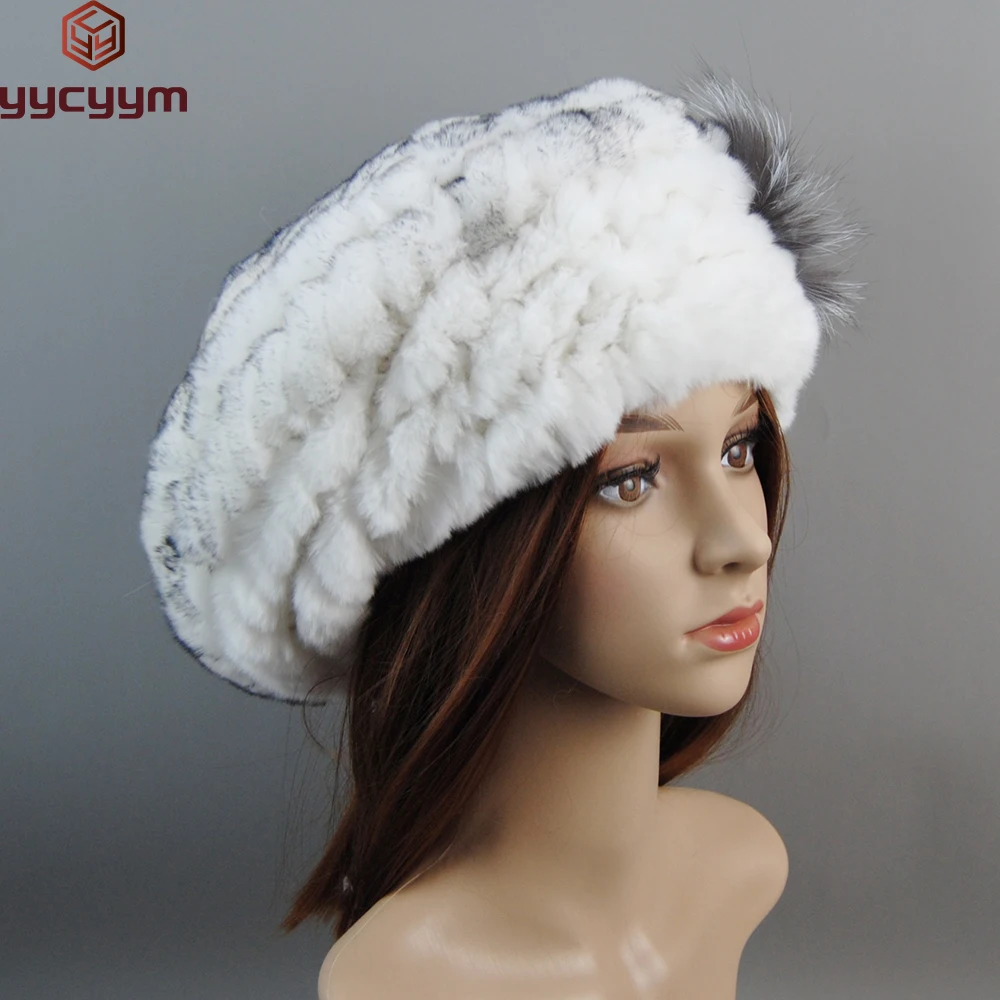 

New Winter Women Real Natural Rex Rabbit Fur Beret Hats Warm Rex Rabbit Fur Caps Lady Knitted Elastic Genuine Fur Beanies Cap