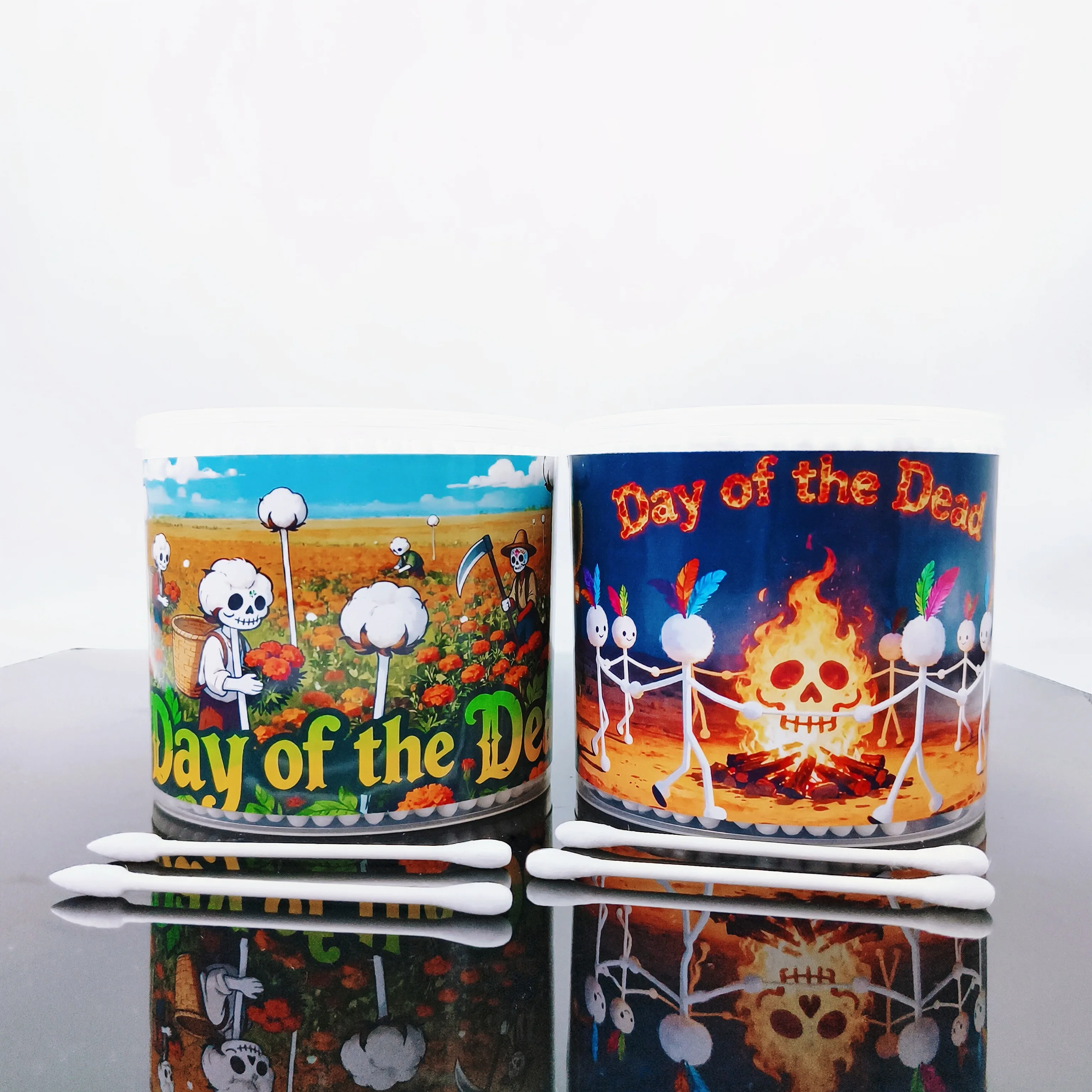 300 قطعة/600 قطعة مسحات قطنية برأسين على الطراز المكسيكي، يوم الموتى مسحات قطنية مزدوجة مستديرة ومدببة مستديرة للبالغين