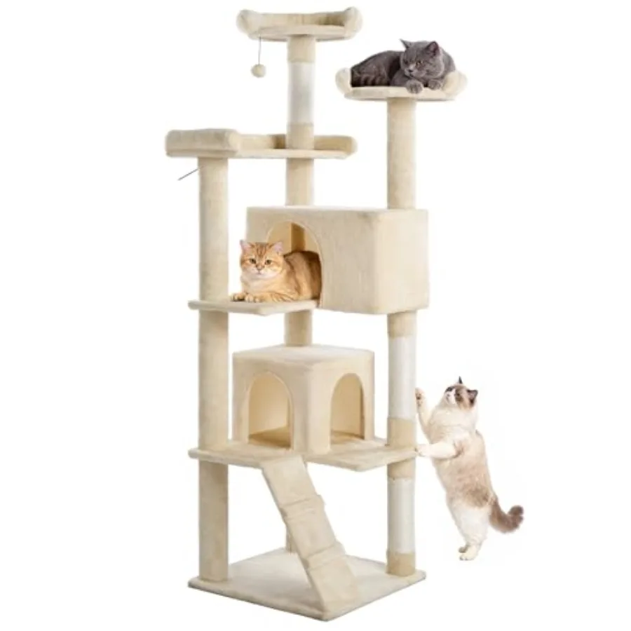 

Made4Pets Cat Tree Tower 70in Indoor Cat Tree for Kittens with Multi-Level Design Beige Scratching Posts Activity Center and Fu