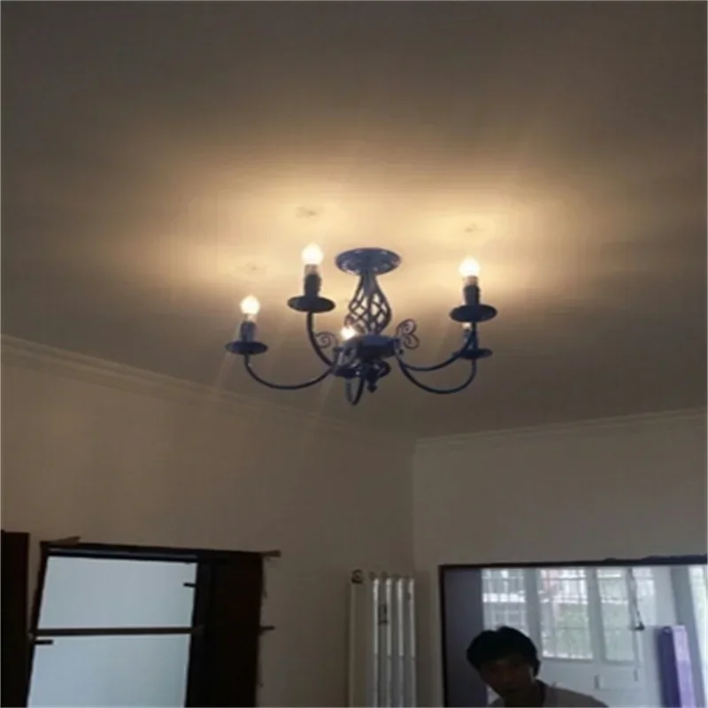 

vintage 5 arms For Foyer living room bedroom dinning room use modern classical Iron blue candle light chandelier