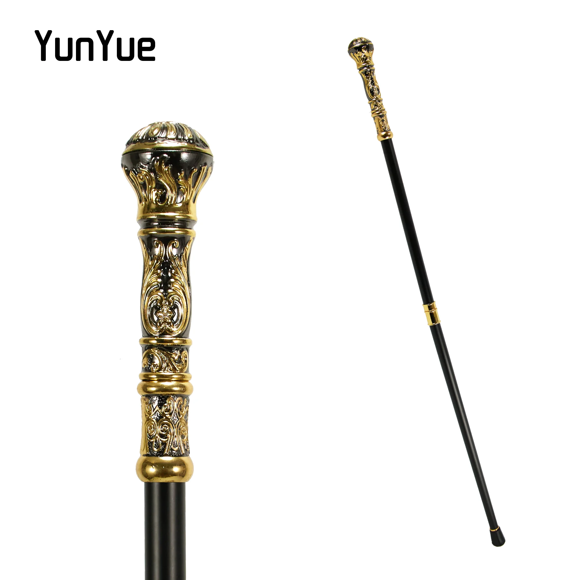 Golden Black Luxury Round Handle Fashion Walking Stick for Party Suits Decorative Walking Canes Gentlemen Elegant Vintage Cane