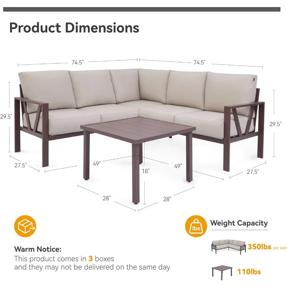 Outdoor Furniture Set of 6 Pieces,L Shaped and Side Table,Outdoor Furniture Set