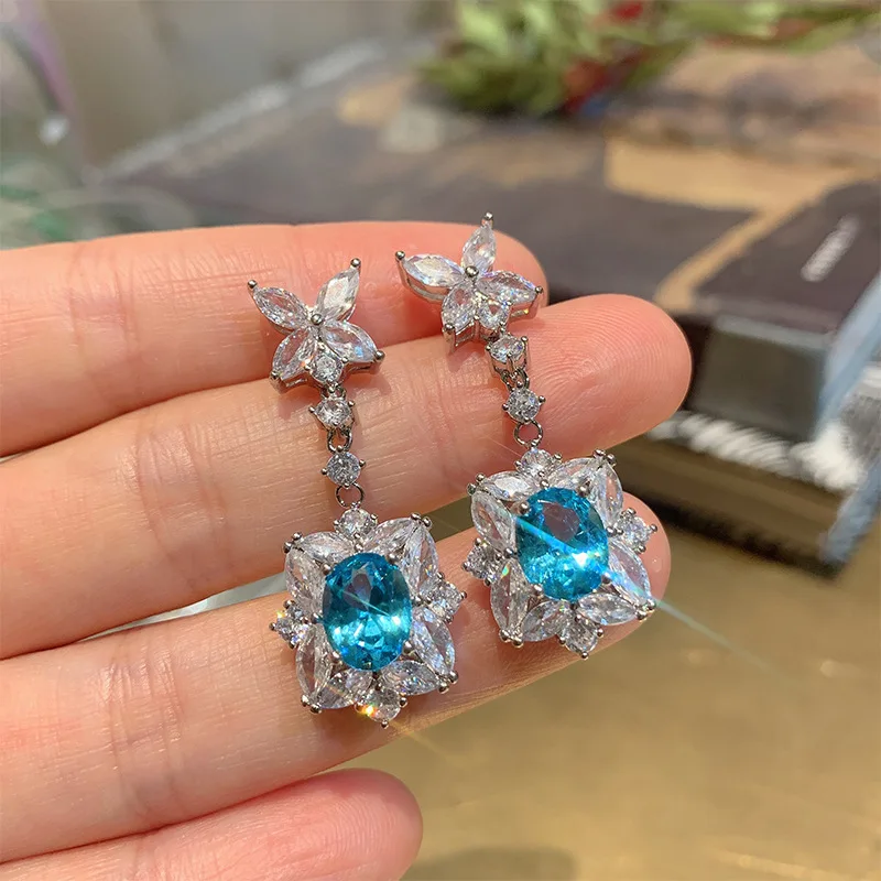 

S925 Серебряные иглы Европейский и американский комплект ювелирных серег Параиба Гальванические отдельные серьги-гвоздики Параиба