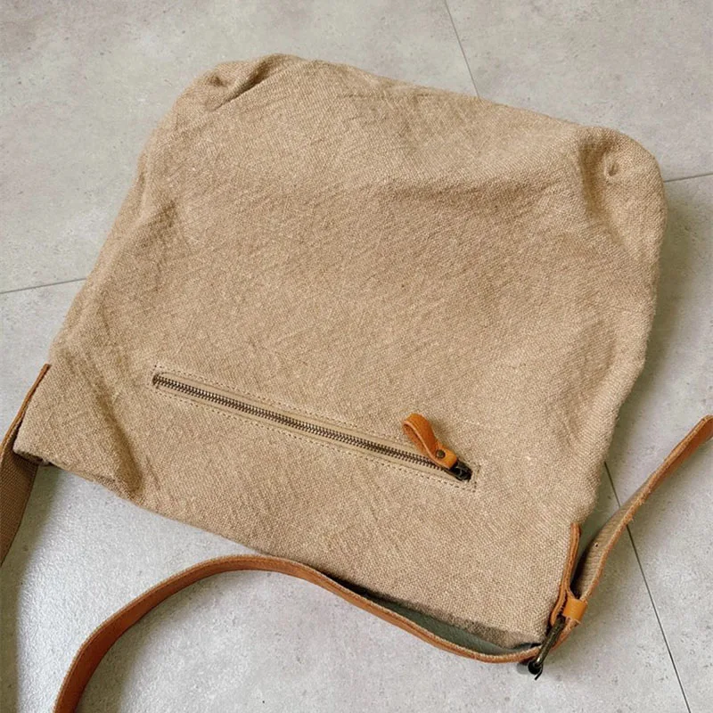 AETOO A new style of vegetable-tanned cowhide and linen bag, striped large-capacity single-shoulder crossbody bag, tote bag and