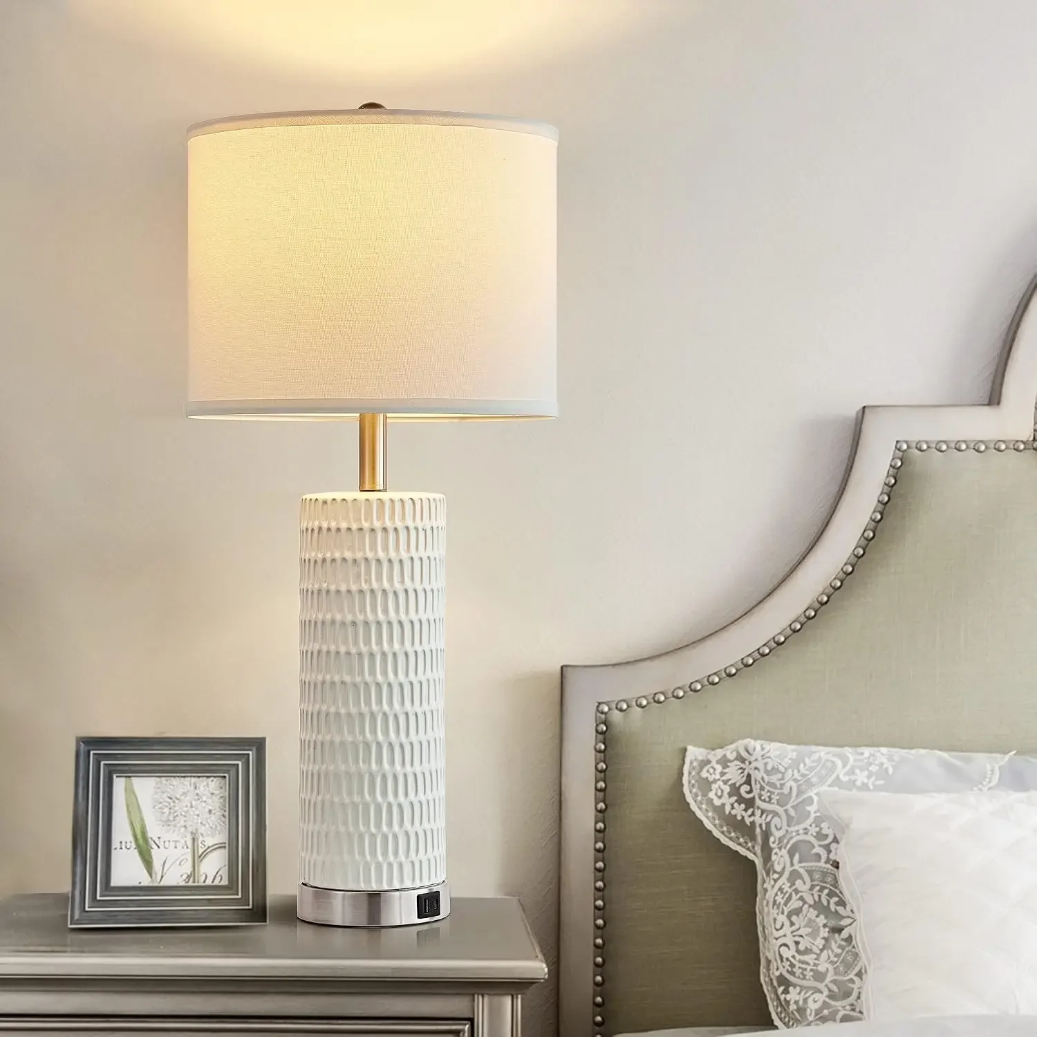 26.5" Ceramic Table Lamp Set of 2, 3-Way Dimmable Touch Control with USB Charging, Modern Nightstand Lamps for Bedroom Living Room, Bulbs Included view 6