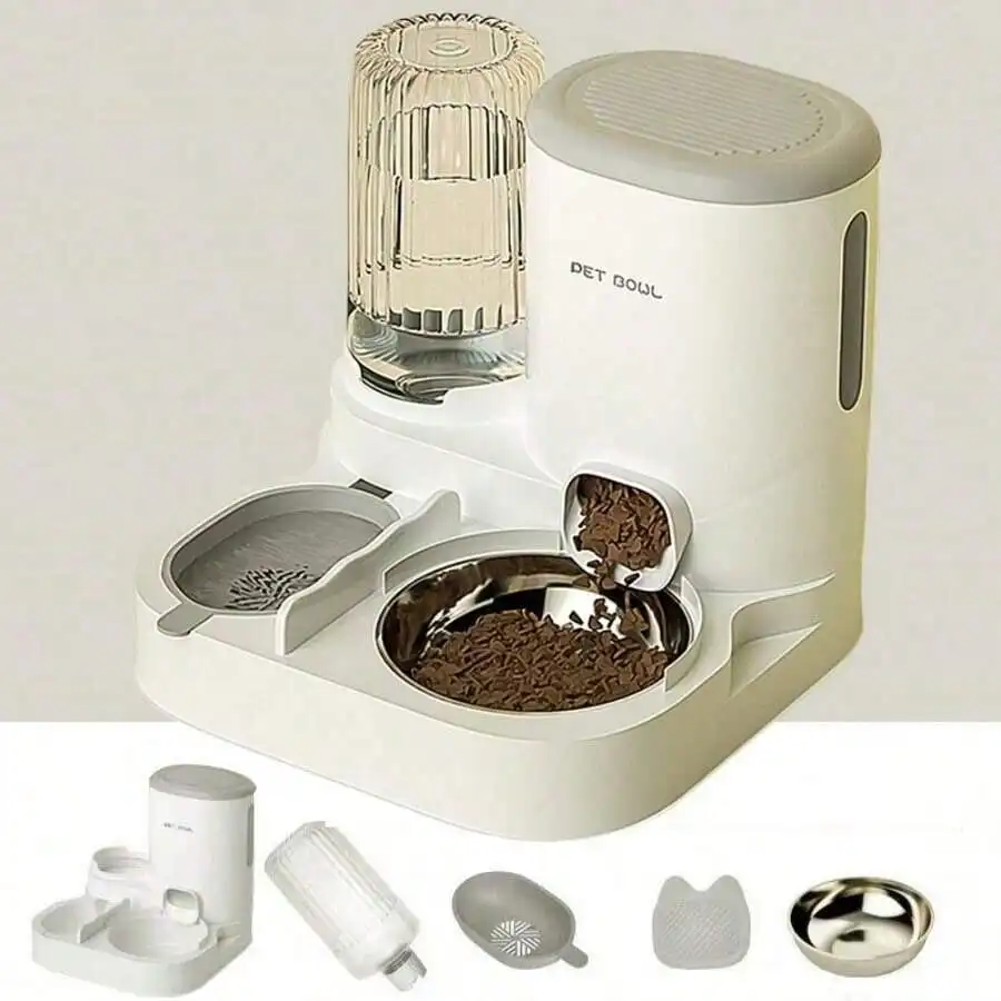 

Two-In-One Automatic Cat Water Dispenser Set-Detachable, Washable, Automatic Feeding Station, Indoor Cat Food Bowl