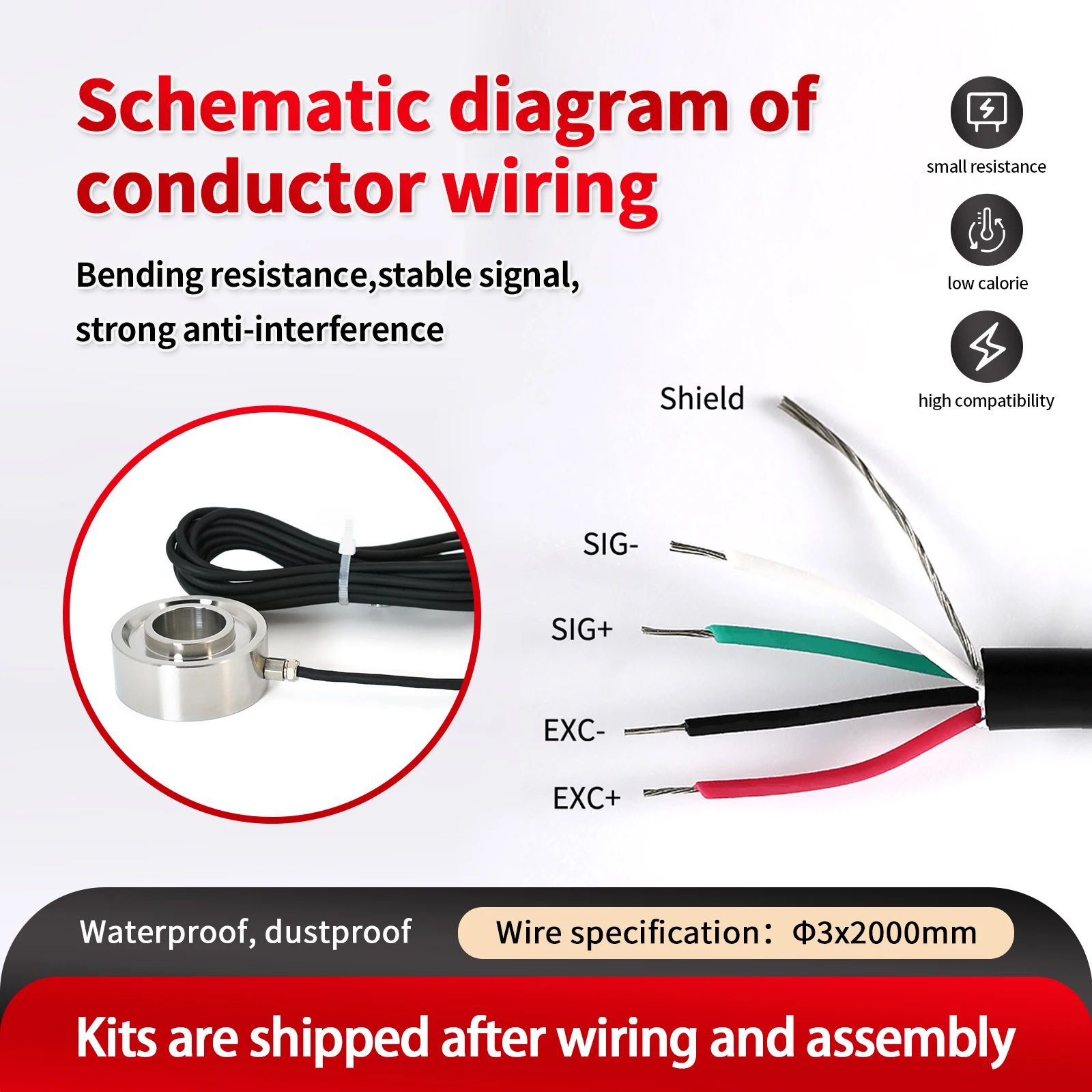 Preciscale Ring Force Load Cell Sensor Stainless Steel, High Precision Weight Sensor Mainly Used Intensile Testing φ3*2M