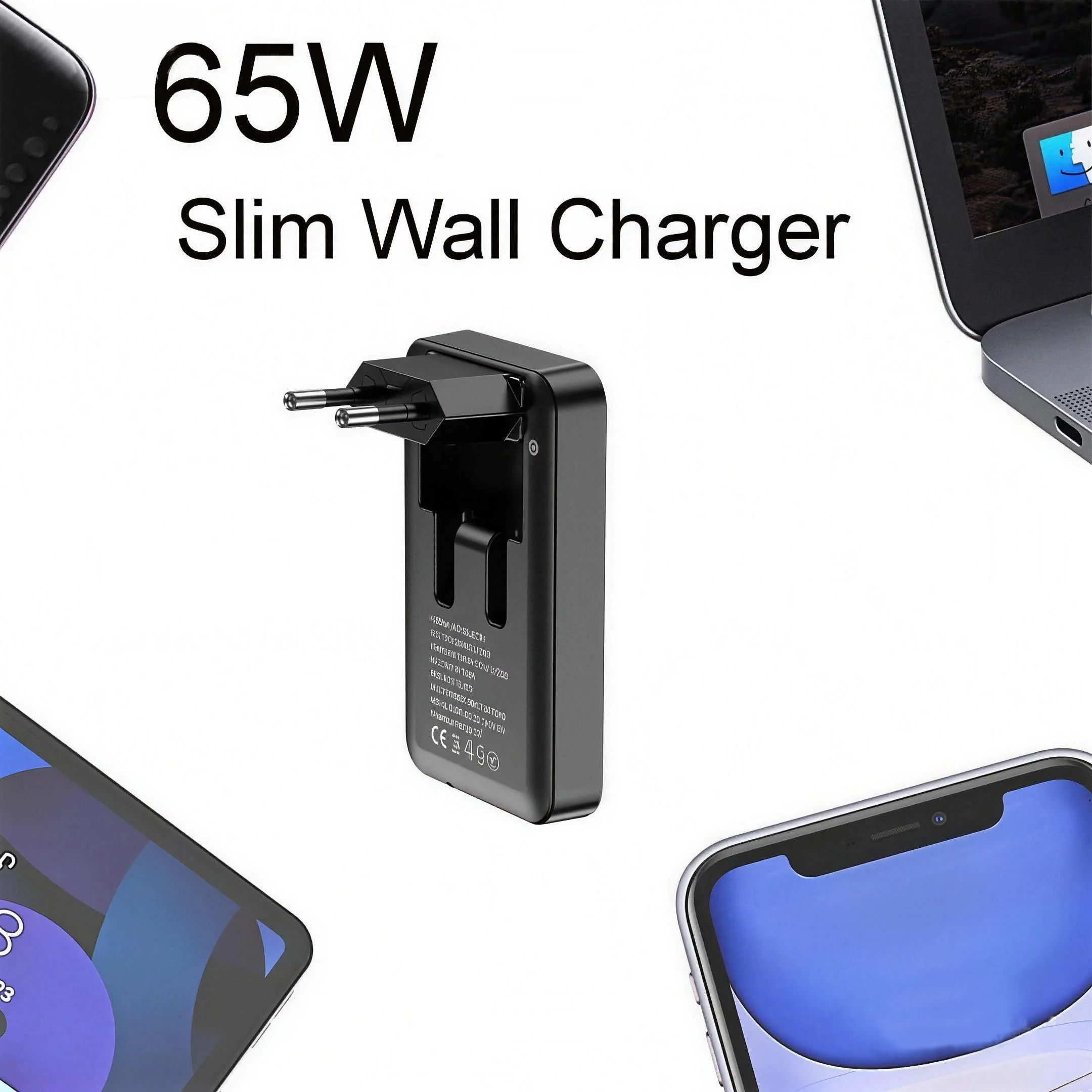Neues 65W-Netzteil, faltbar, schlankes 65W-Ladegerät, Multi-Port-Ladegerät mit 3 Anschlüssen (2C1A), schnelles Laden für Handys, Tablets und mehr.