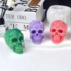 New Halloween Skull Silicone Candle Molds 3D Relief Flower Skull Crafts Resin Plaster Soap Making Mold Home Art Halloween Gift