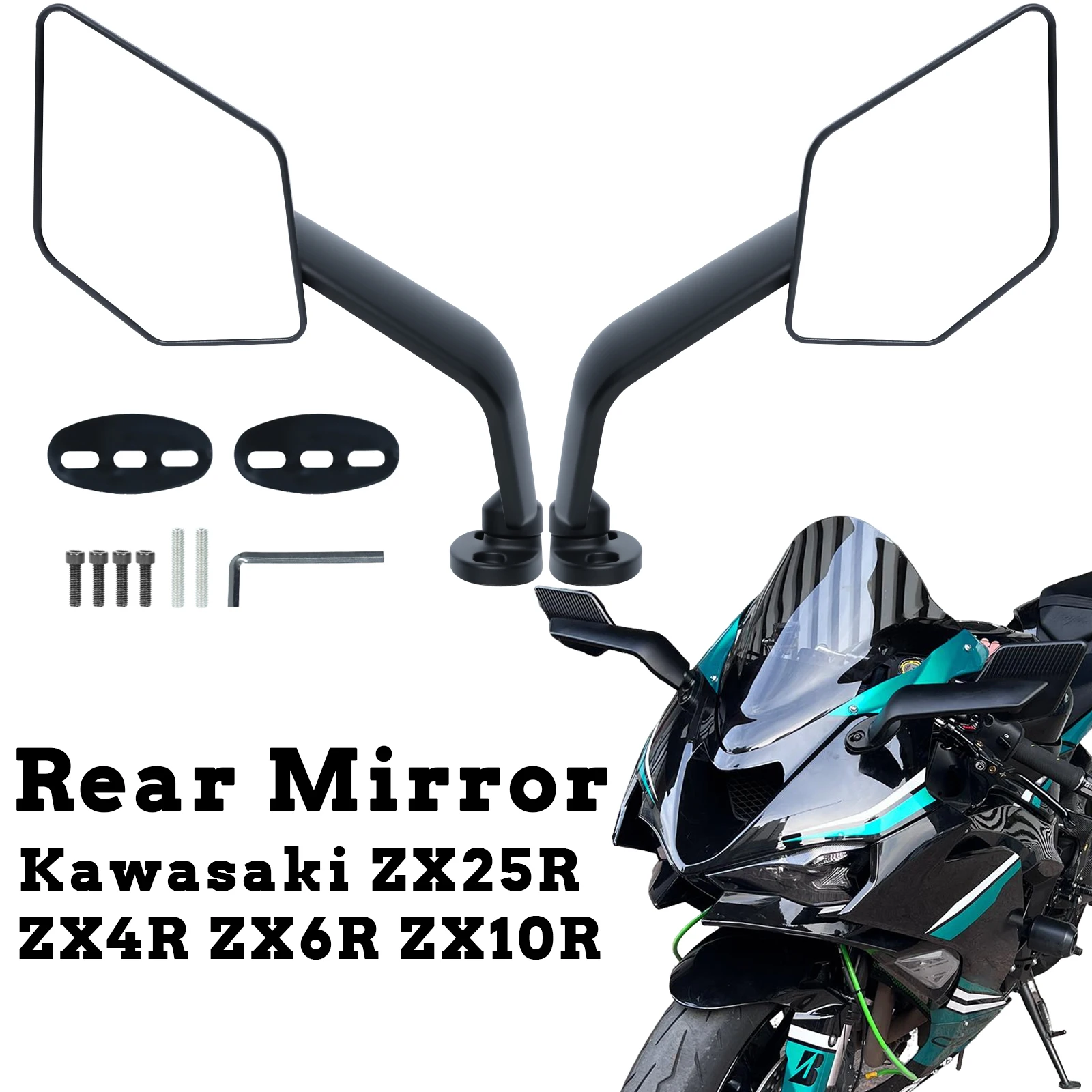 ZX-6R Side Wing Mirrors For Kawasaki ZX25R ZX4R ZX6R ZX10R Motorcycle Rearview Mirror Adjustable Rotating Wind Wing Rear Mirrors